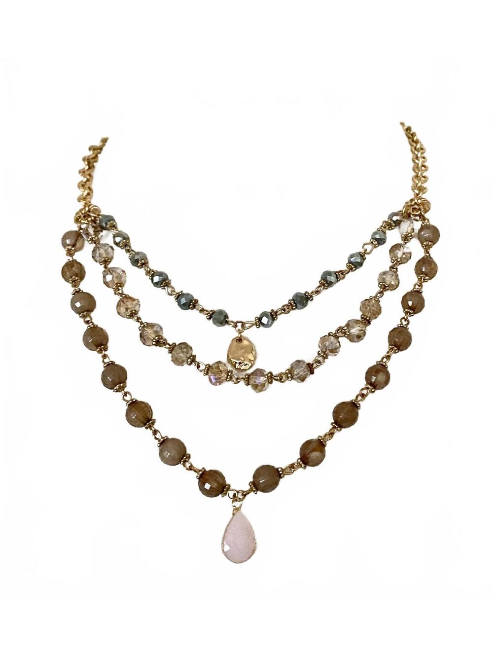 NWT Leslie Danzis 14K Gold Plated 3-Layer Beaded Charm Necklace 18" Long